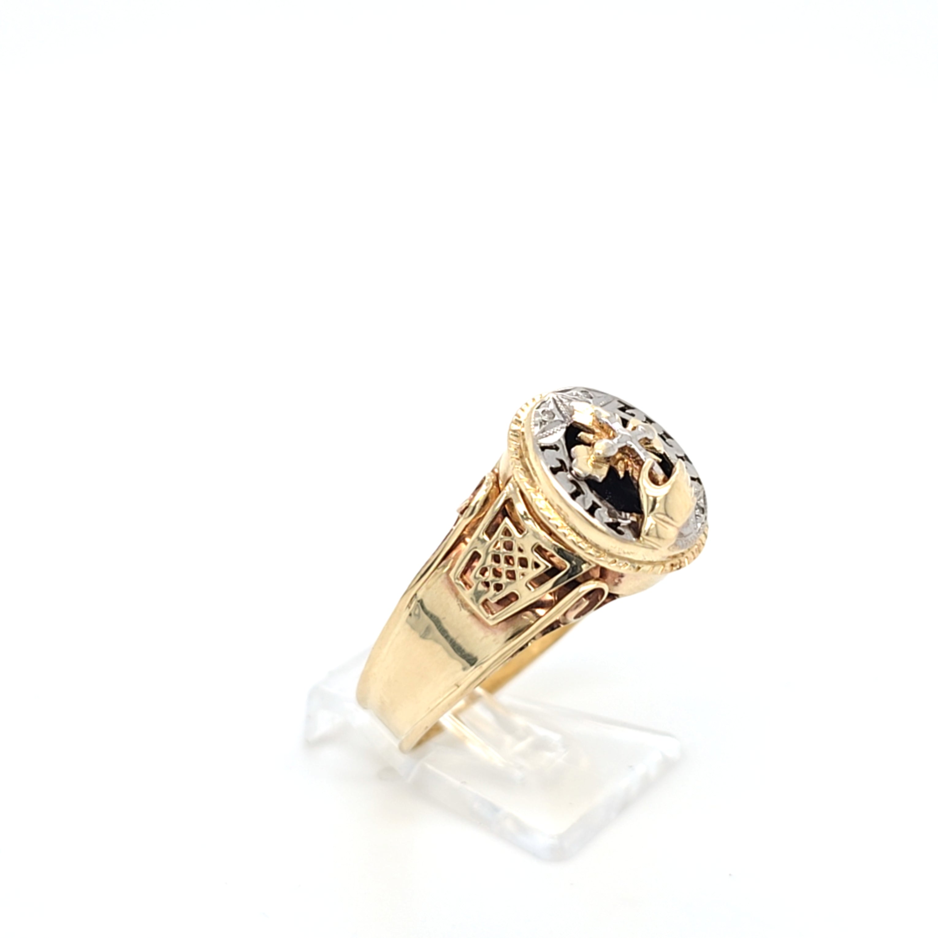 Ring Gelbgold Weißgold 585 14 kt Kreuz Schwarzer Schmuckstein  Diamanten200819