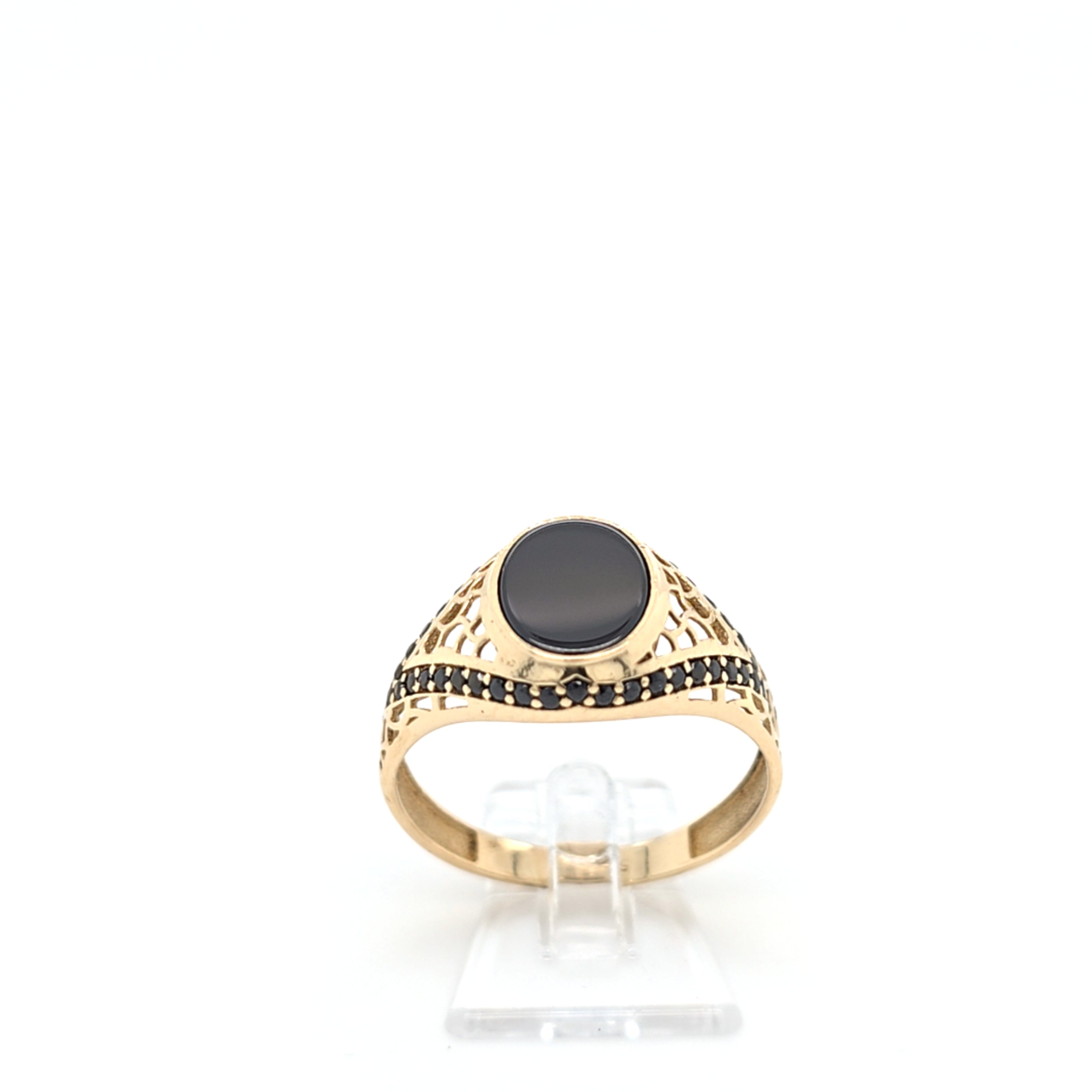 Ring Gelb Gold 585 Schmuckstein Schwarz Unisex Schmuck
