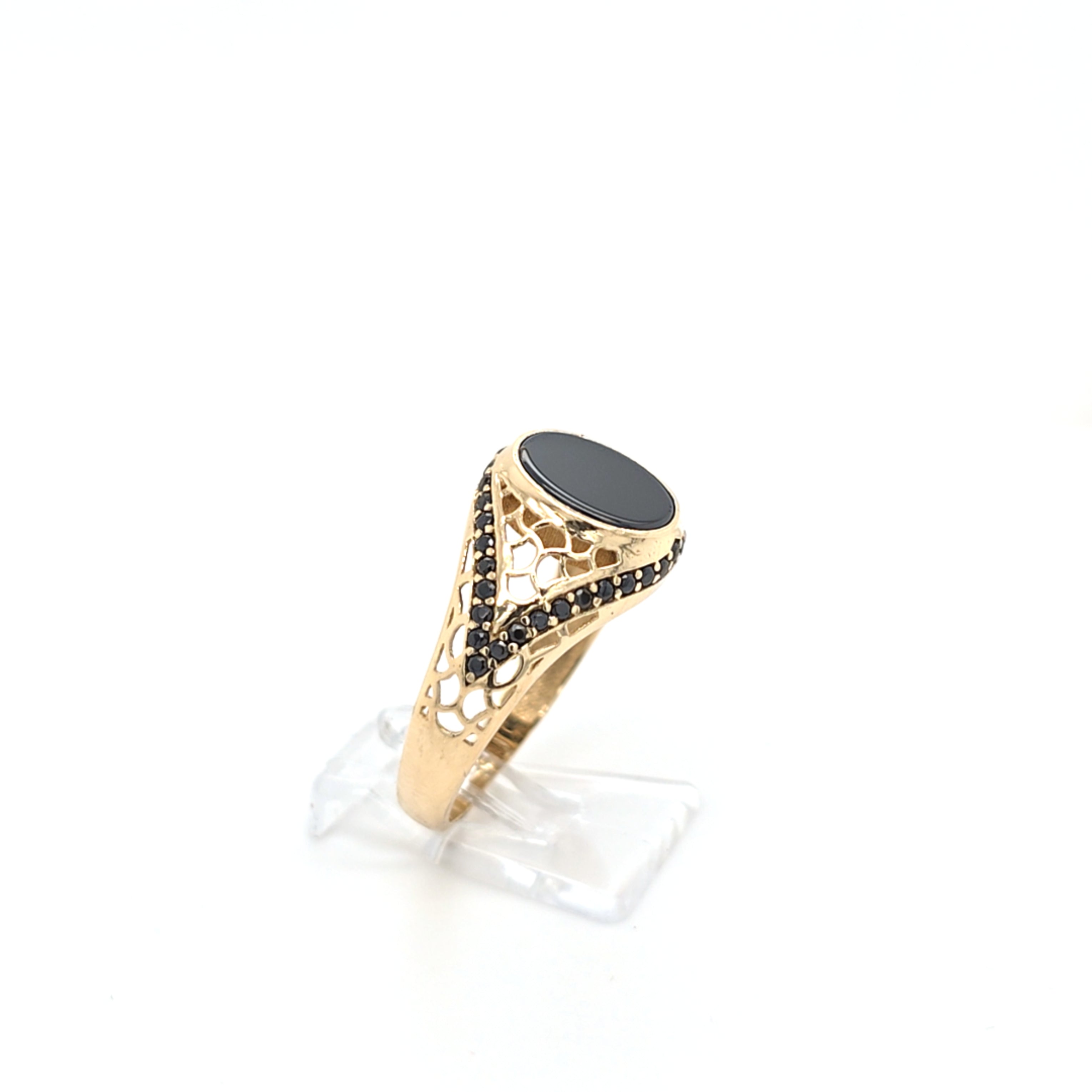 Ring Gelb Gold 585 Schmuckstein Schwarz Unisex Schmuck