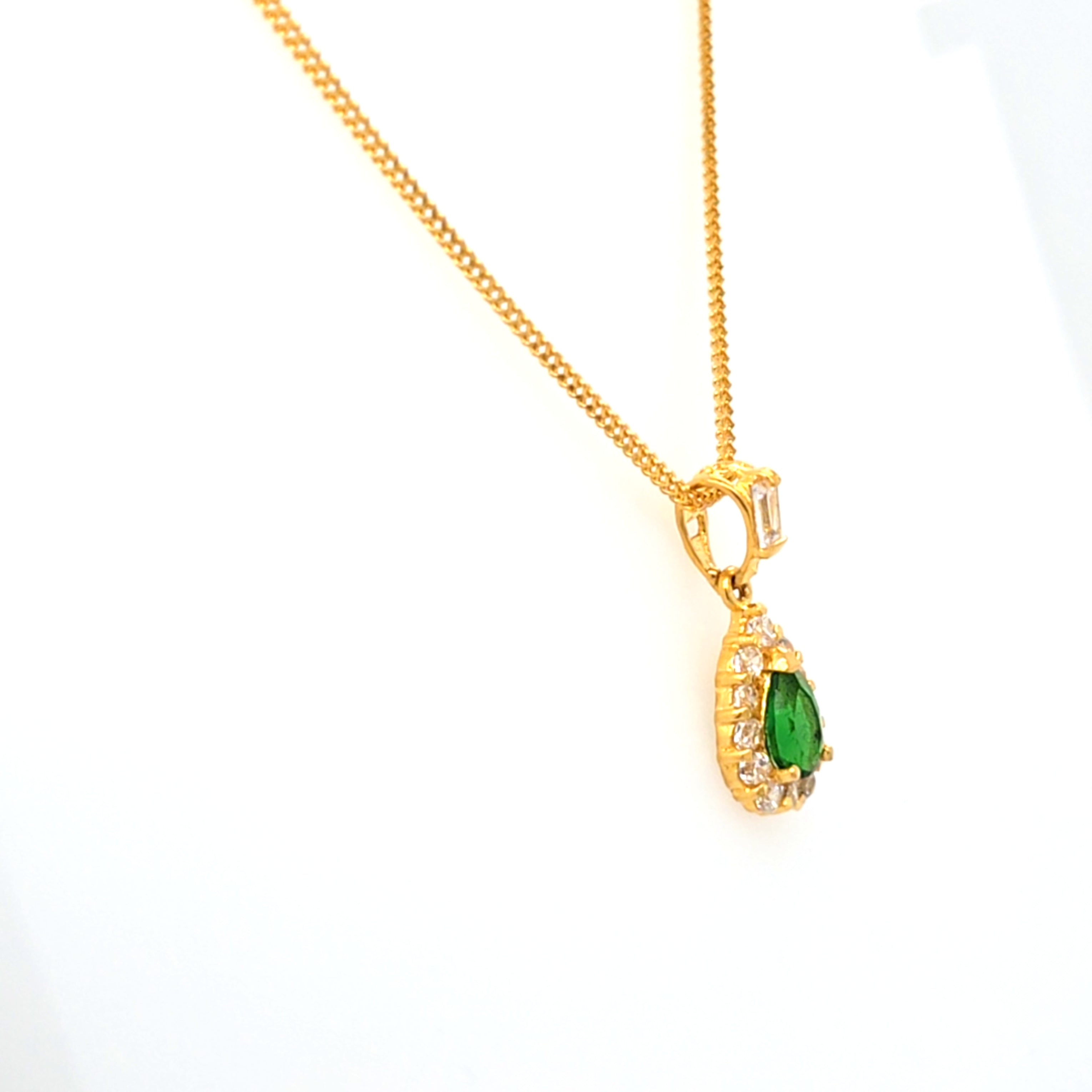 Ketten Anhänger Gelbgold 916 22 kt Grünen Schmuckstein Zirkonia Geschenk Schmuck 188291