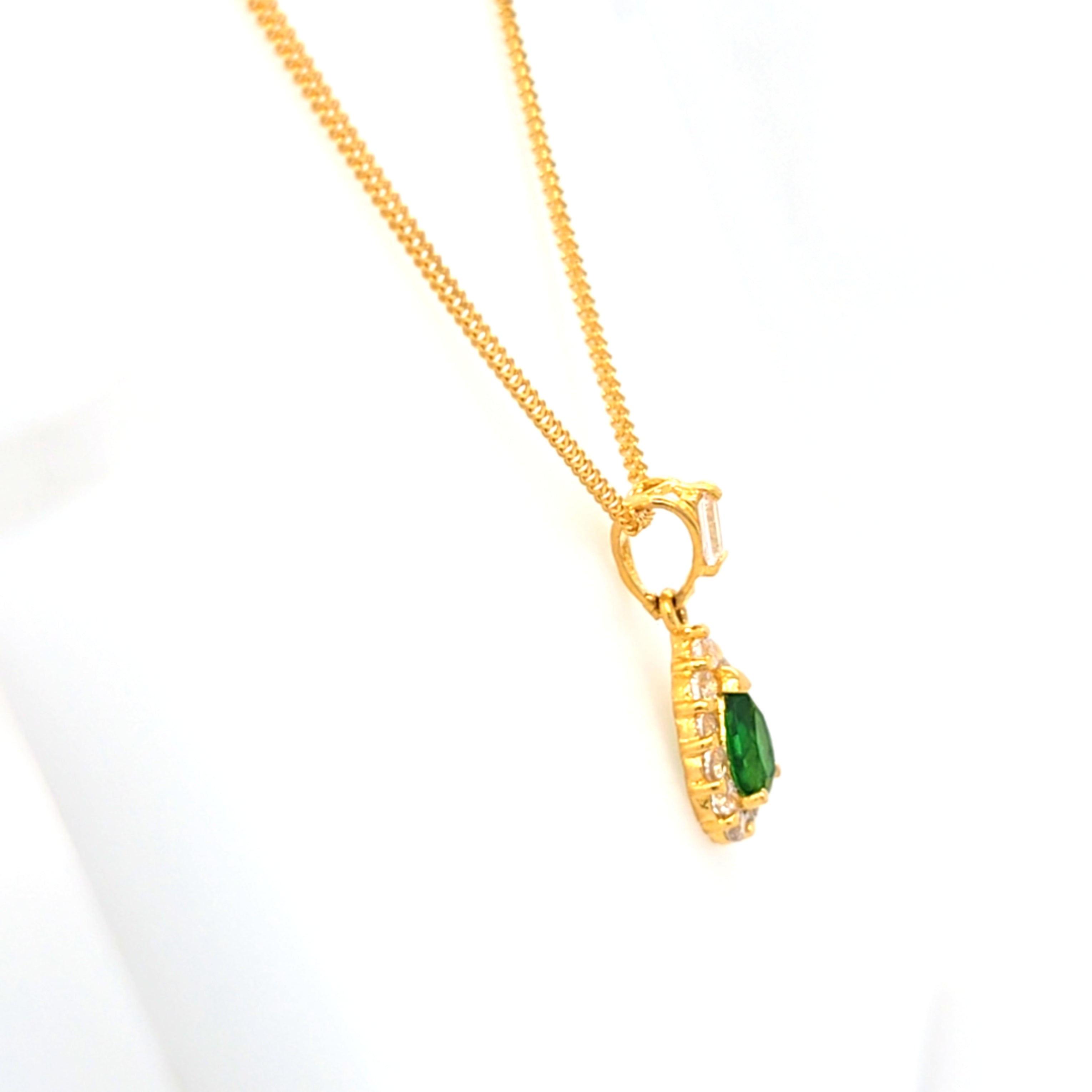 Ketten Anhänger Gelbgold 916 22 kt Grünen Schmuckstein Zirkonia Geschenk Schmuck 188291