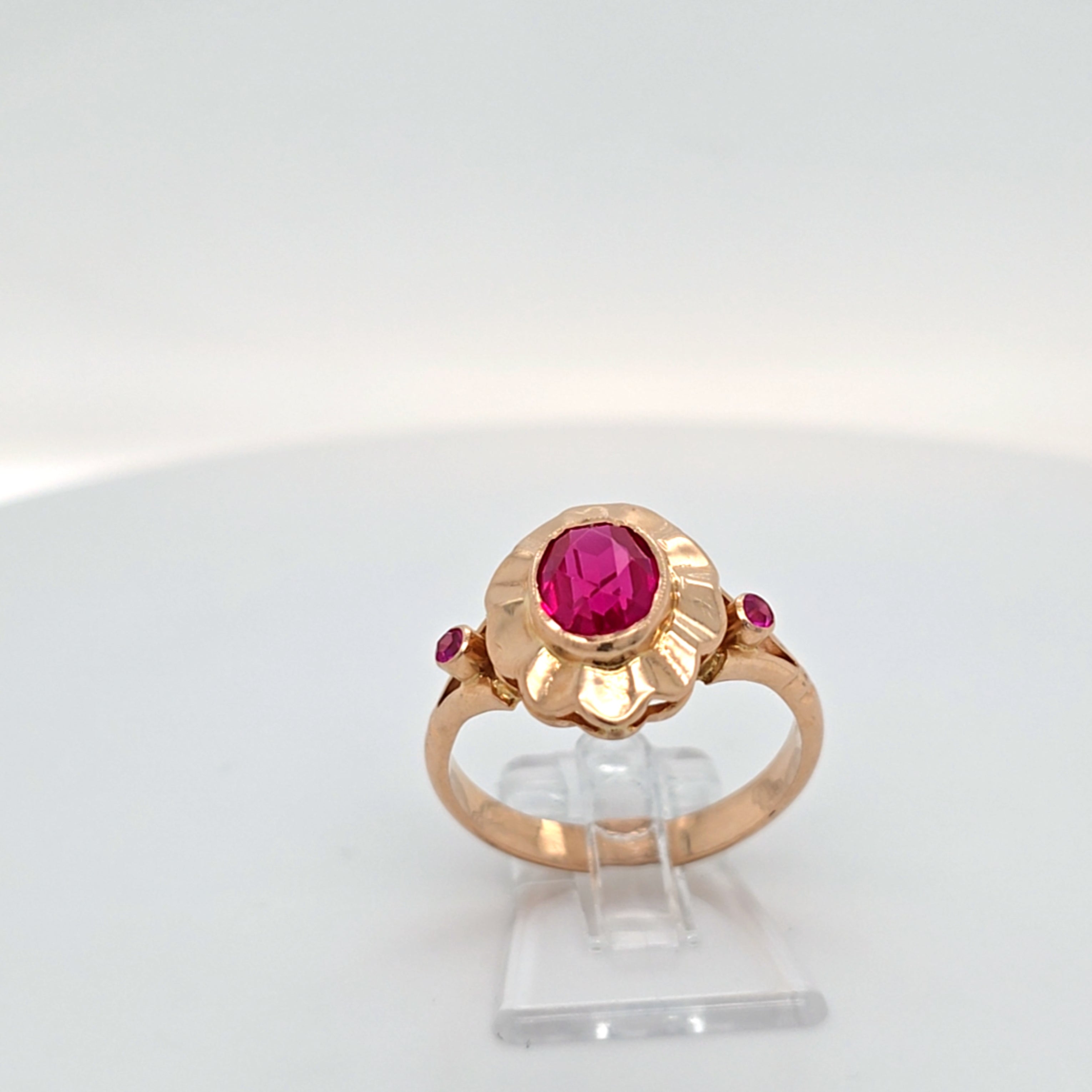 Ring Rot Gold 583 Schmuckstein Pink Damen Geschenk