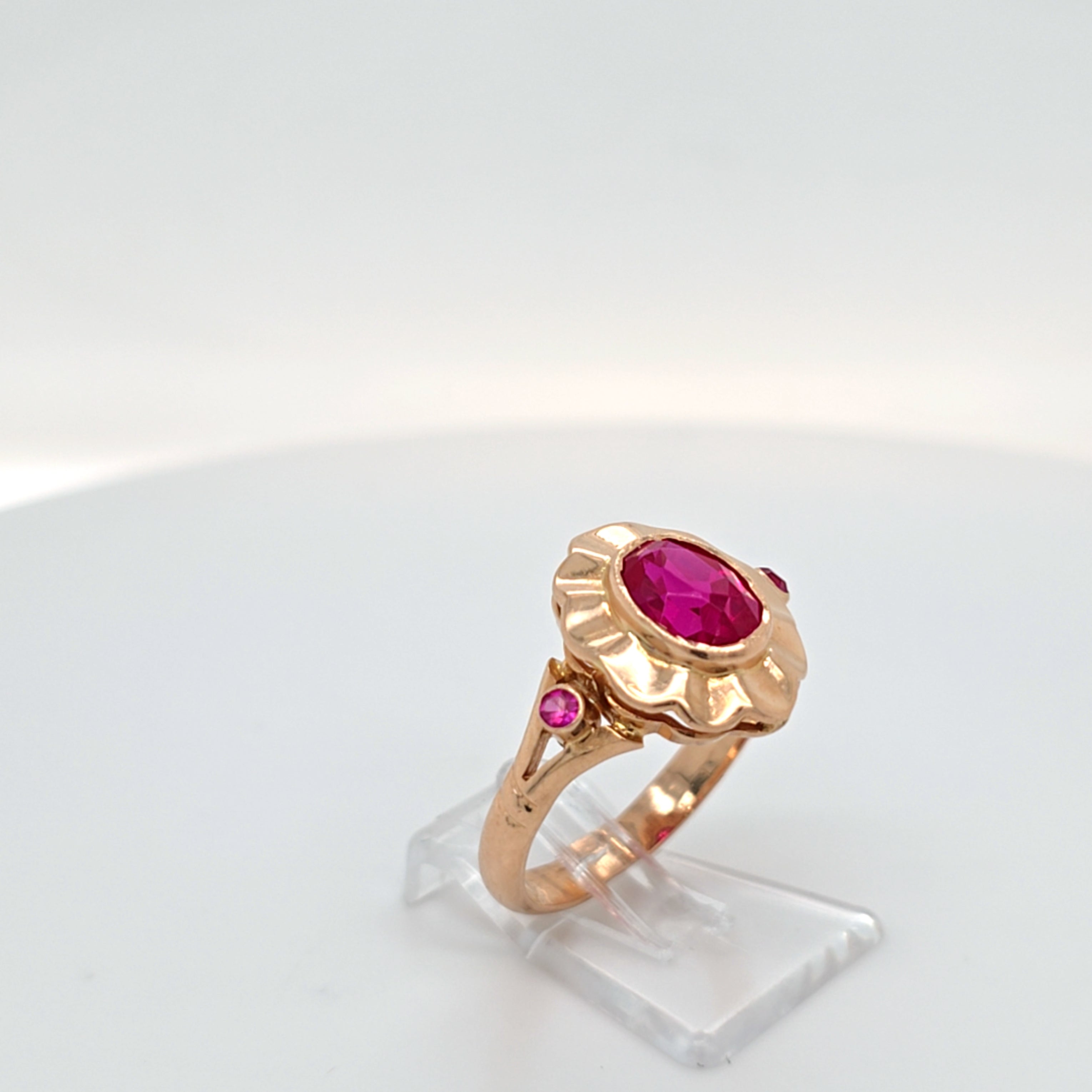 Ring Rot Gold 583 Schmuckstein Pink Damen Geschenk