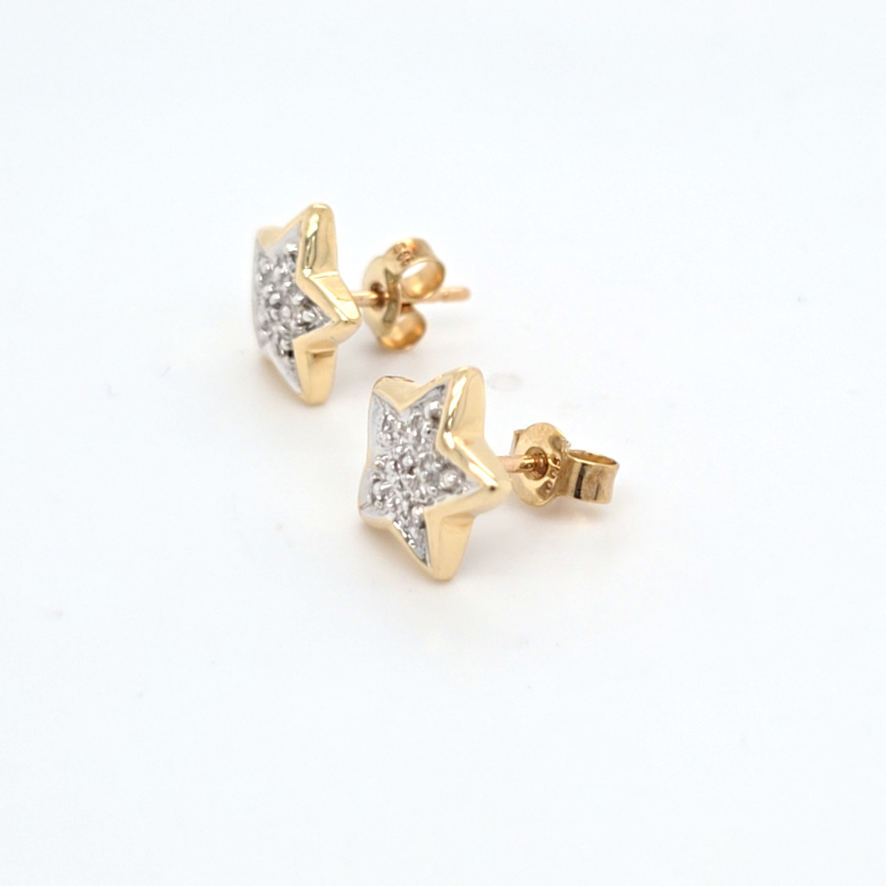Ohrstecker Gelb Weiß Gold 585 14 Kt. Diamanten Stern Damen Schmuck