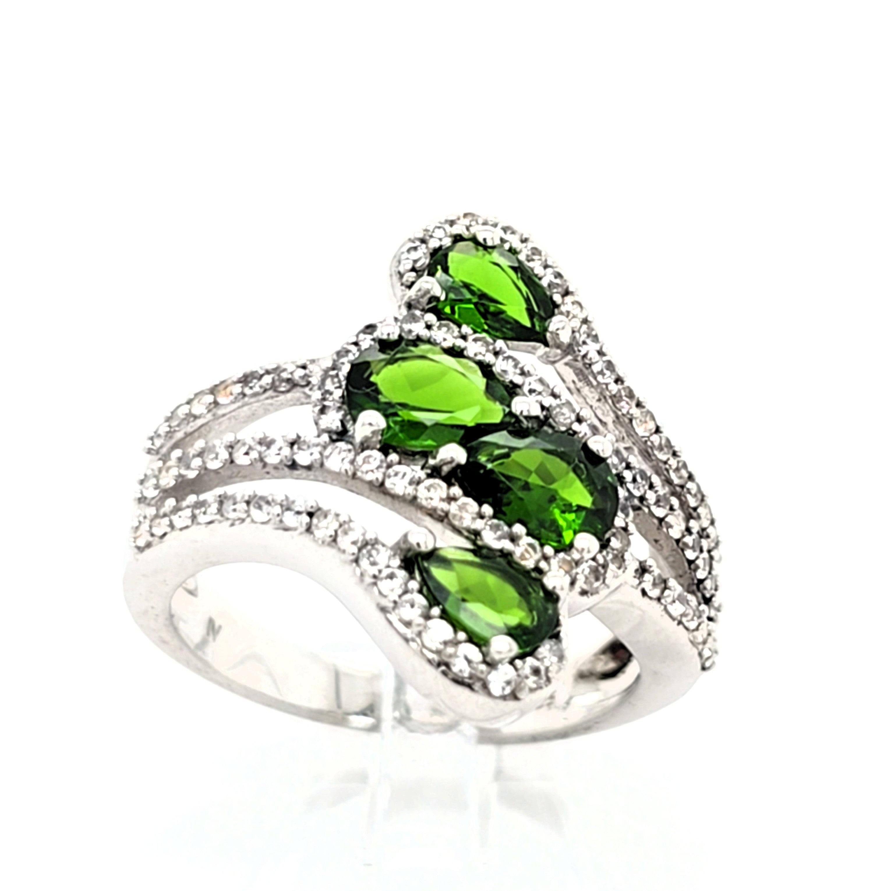Damen Ring Silber 925 mit grünen Farbsteinen und Zirkonia *62* Schmuck