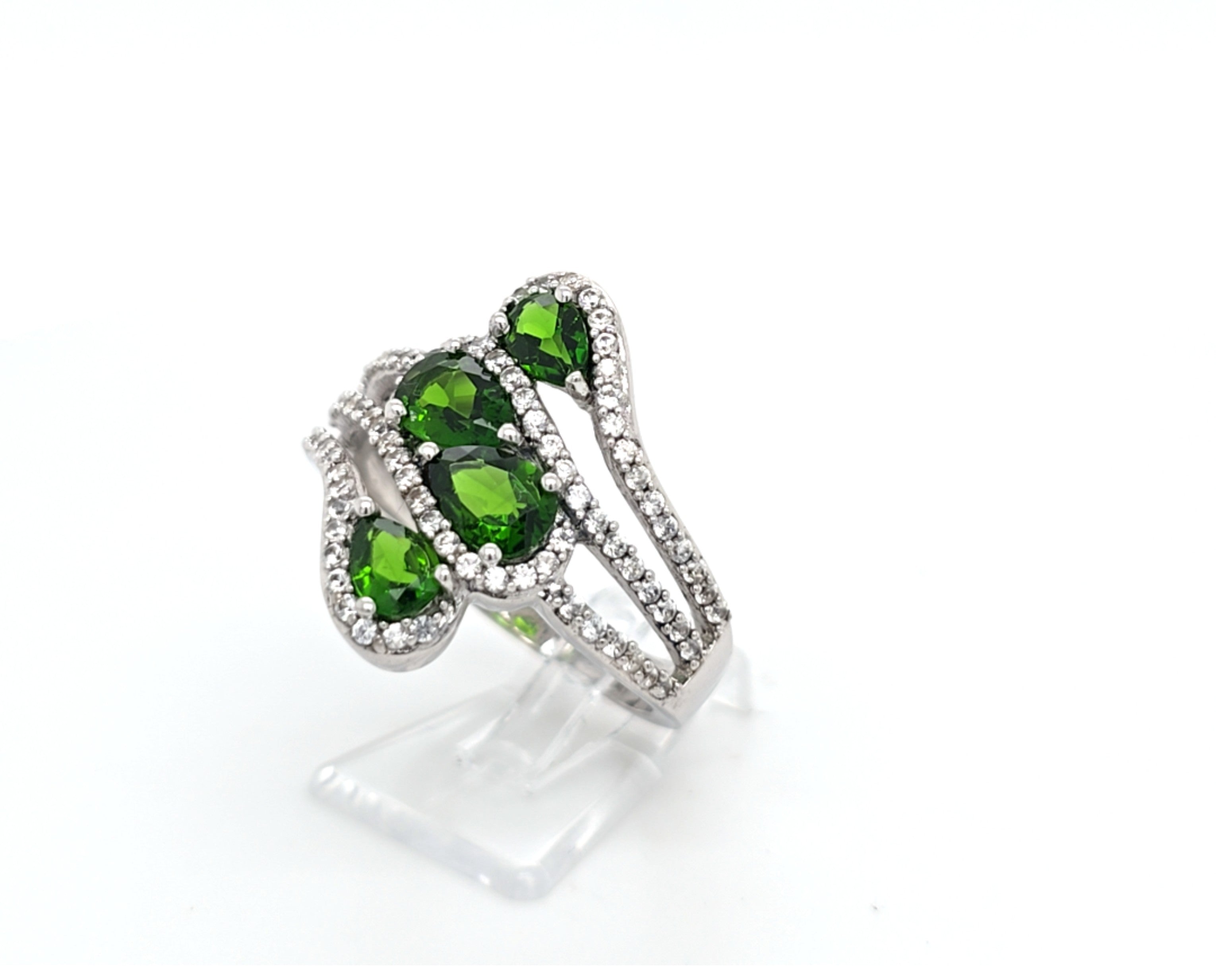 Damen Ring Silber 925 mit grünen Farbsteinen und Zirkonia *62* Schmuck