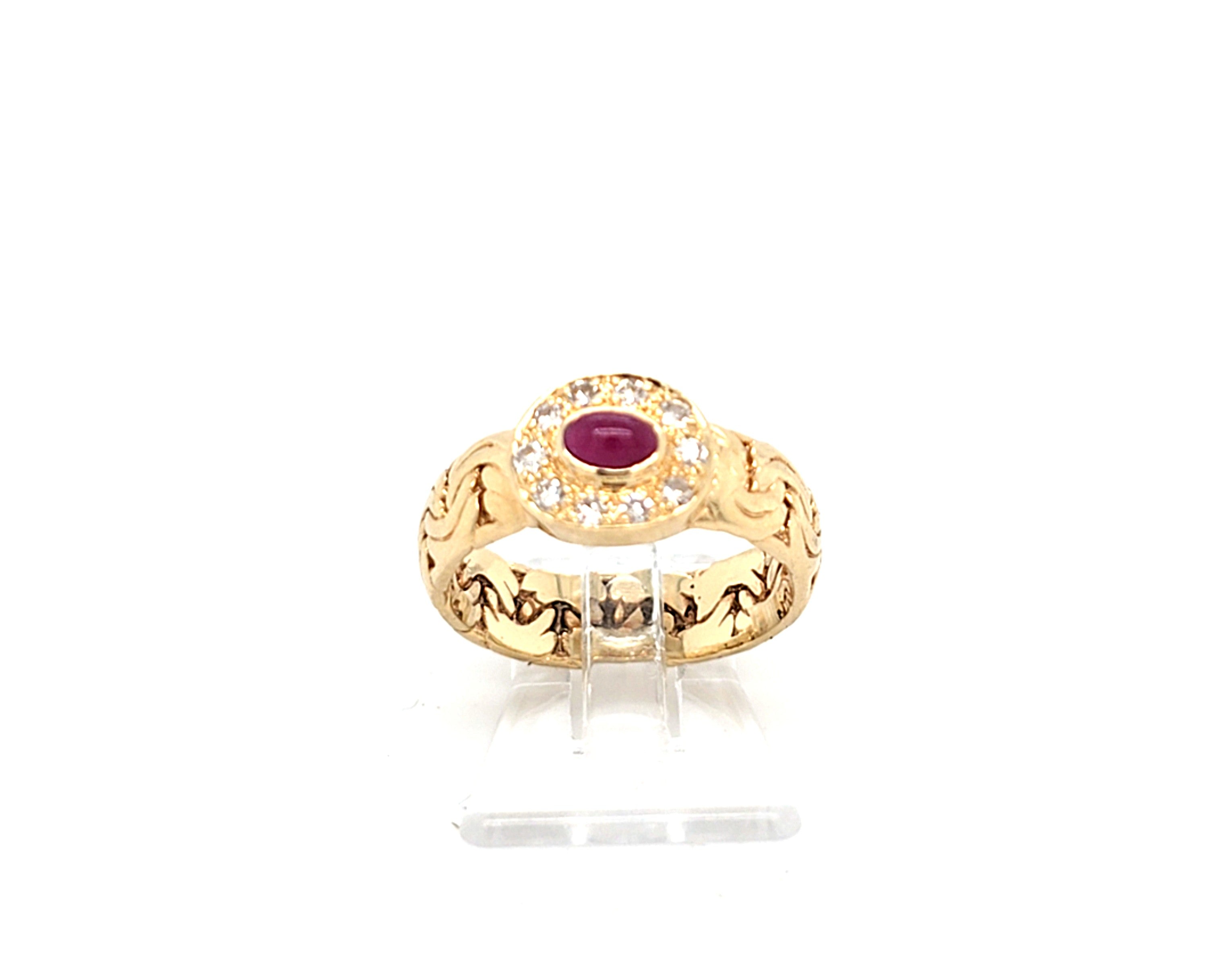 Damen Ring Gelbgold 585 14 kt  10 Diamanten ca. 0,01ct Schmuckstein rot *53*