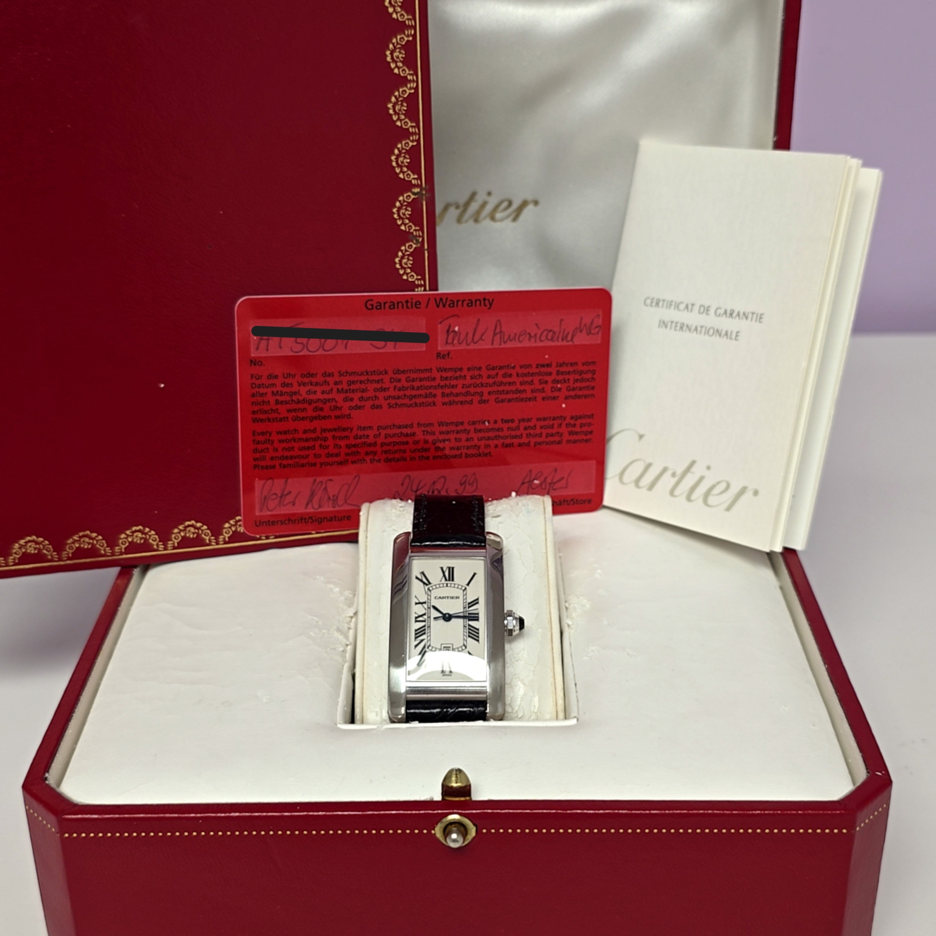 Cartier Tank Americaine Weiß Gold 750 Ref: 1726 Full-Set BJ. 99