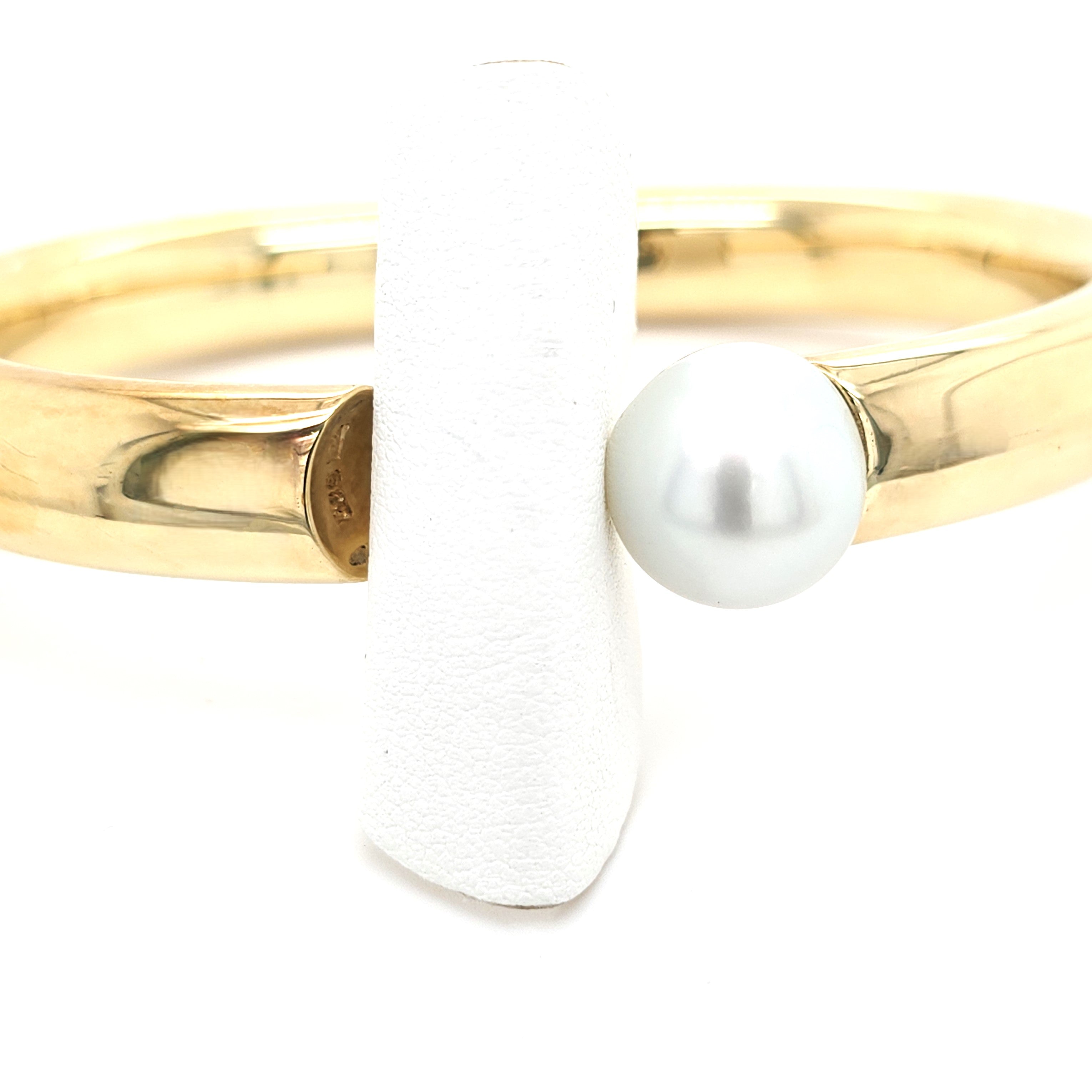 Damen Armspange Gelb Gold 585 14 kt Massiv Perle Schmuck 215336