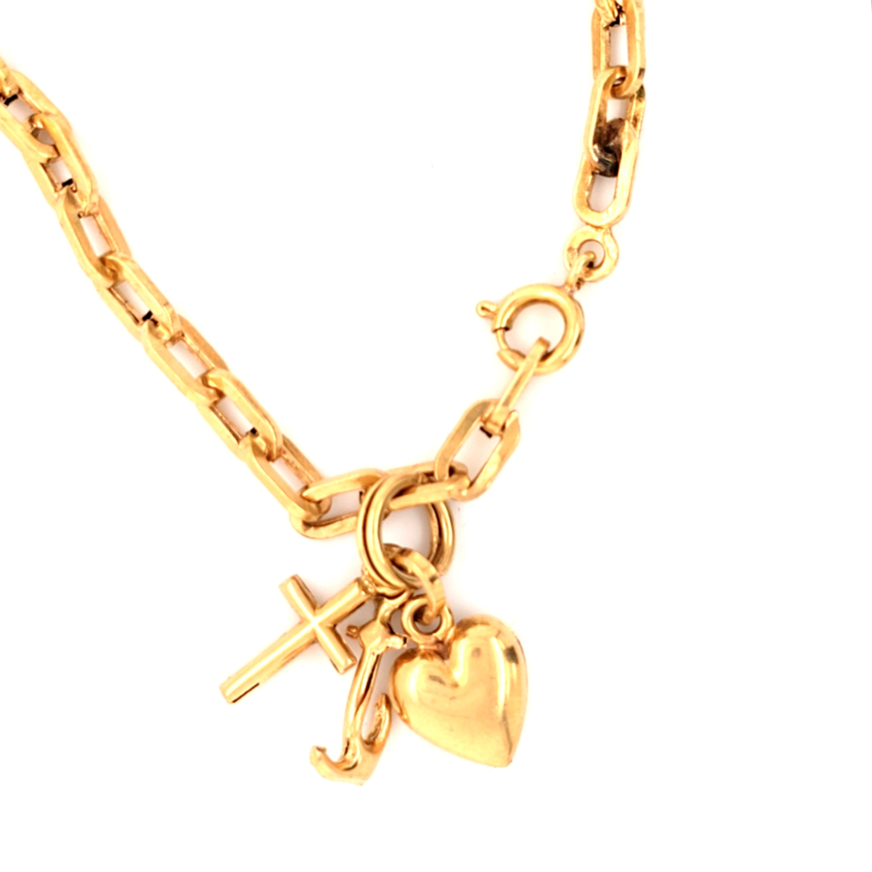 Armband Gold 750 18kt. mit Anhänger Anker, Herz und Kreuz *ca. 19cm.