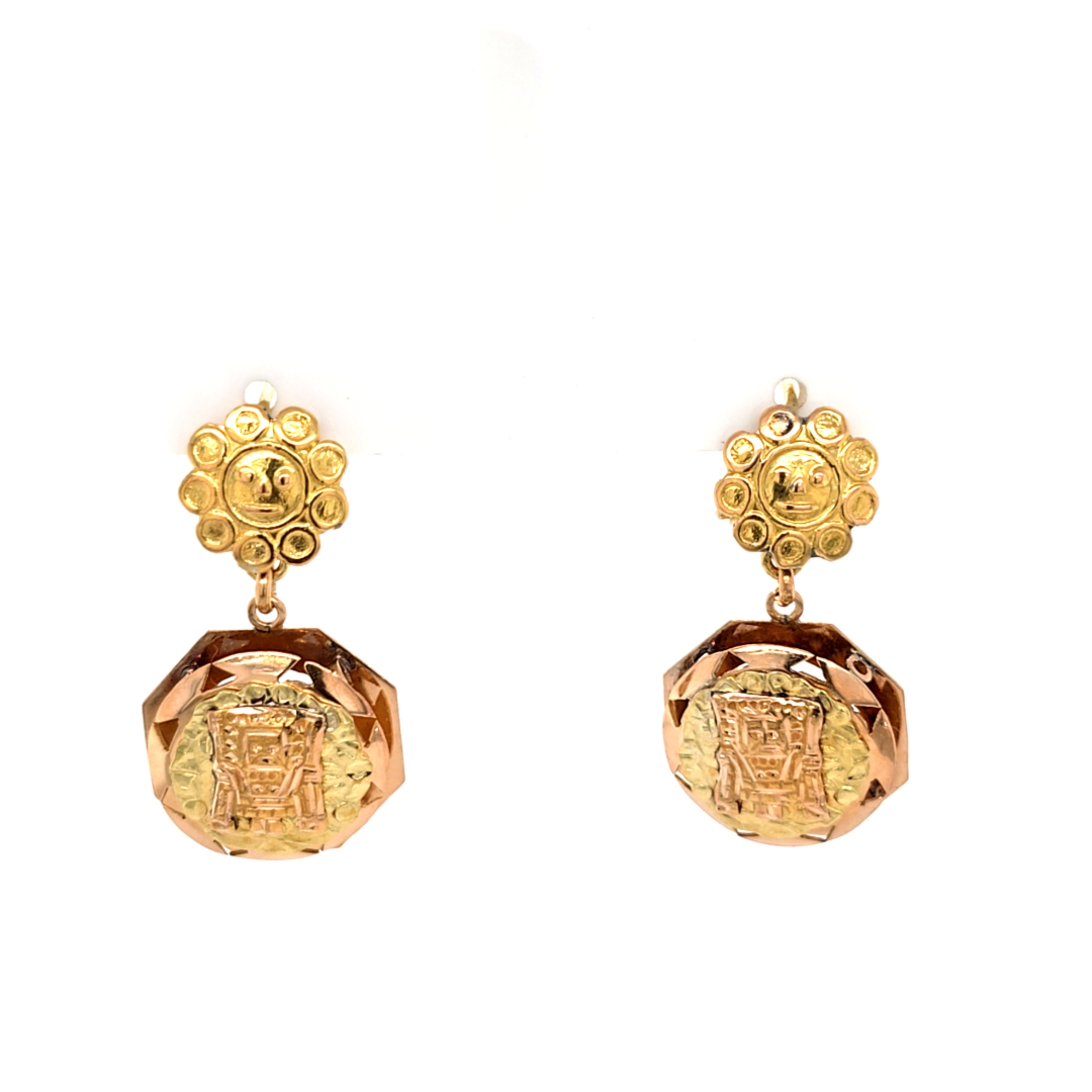 Ohrringe Gold 750 18kt. Aztekenkopf und Sonne 216960