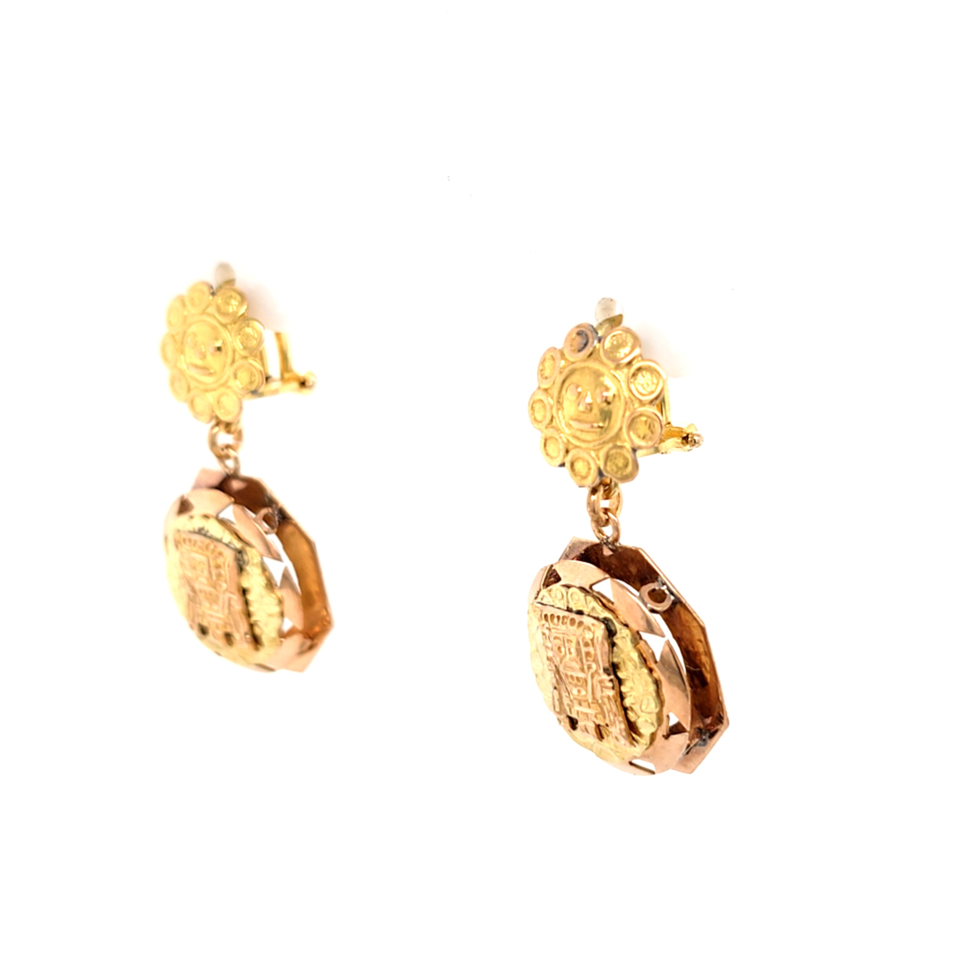 Ohrringe Gold 750 18kt. Aztekenkopf und Sonne 216960