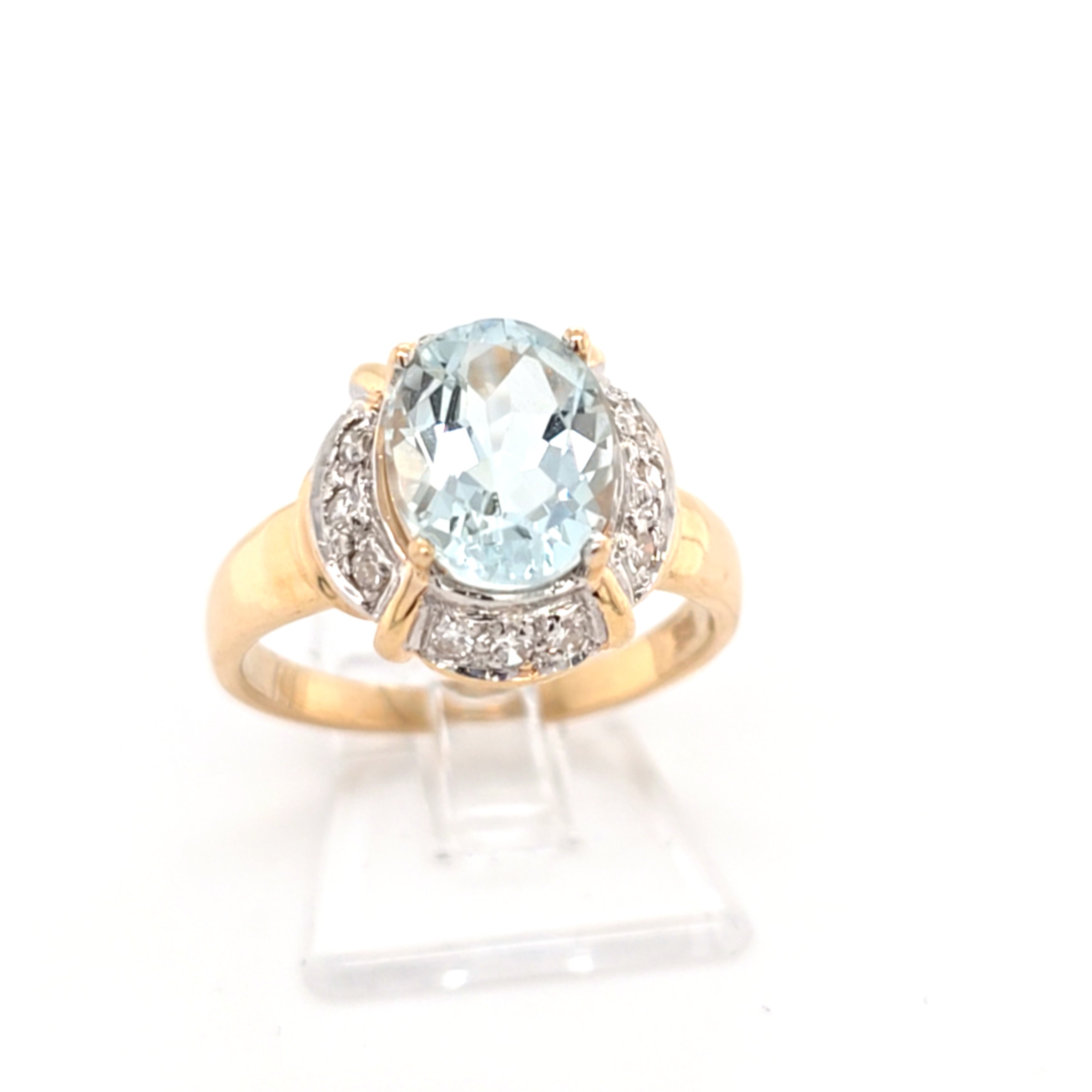 Damen Ring Gelbgold Weißgold 585 14 kt. Brillanten hellbl. Farbstein 215528