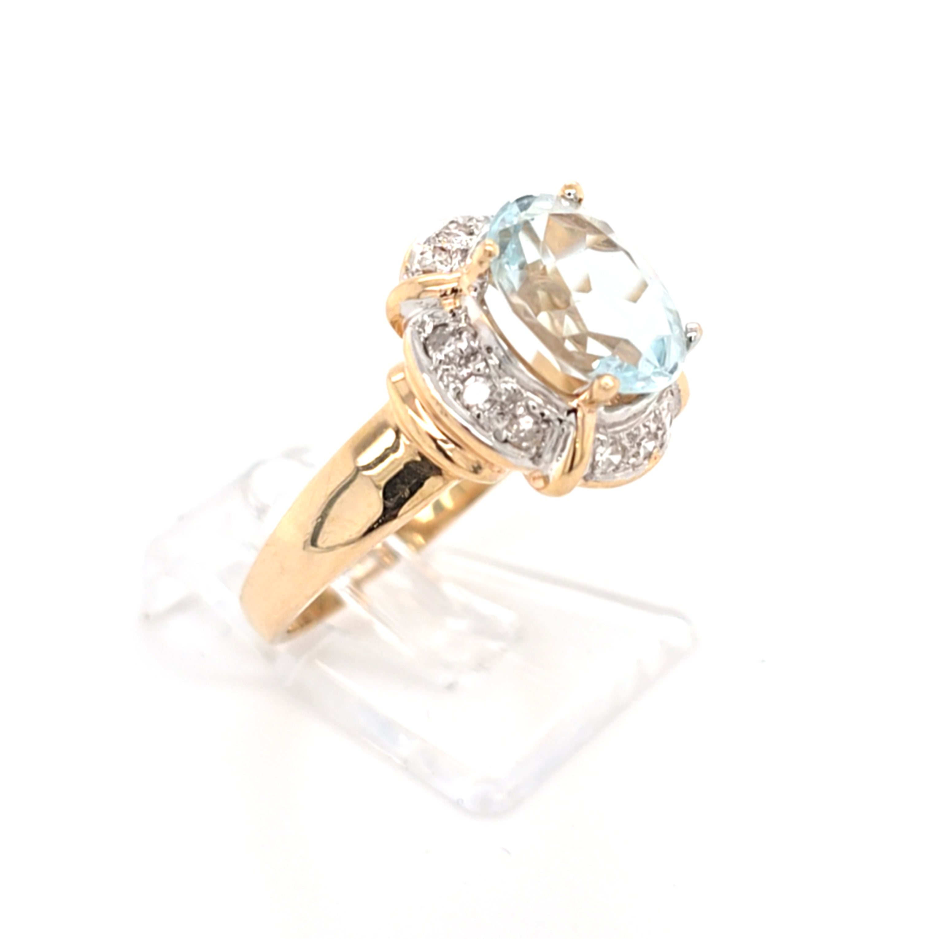 Damen Ring Gelbgold Weißgold 585 14 kt. Brillanten hellbl. Farbstein 215528