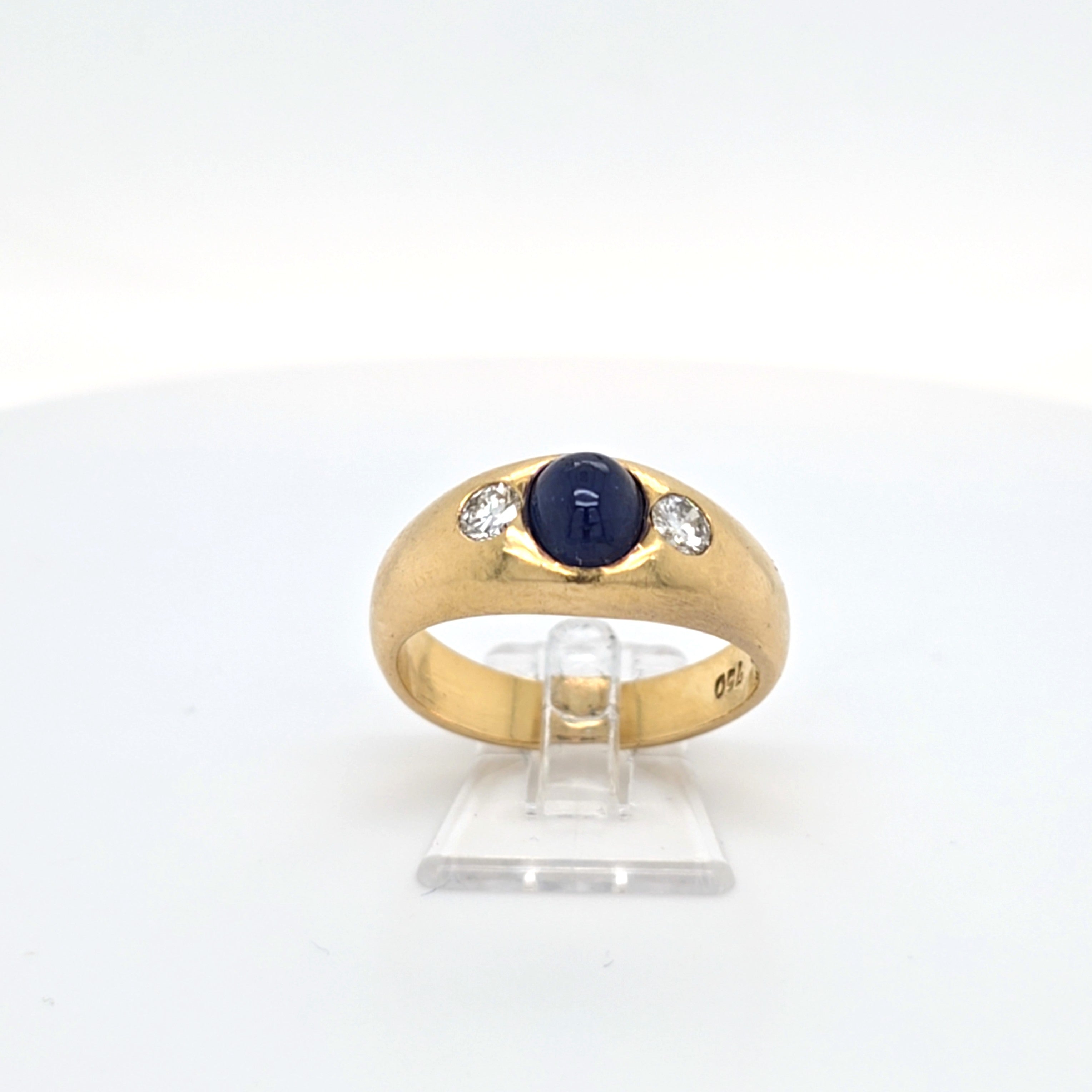 Ring Gelb Gold 750 Brillanten Schmuckstein Blau Unisex