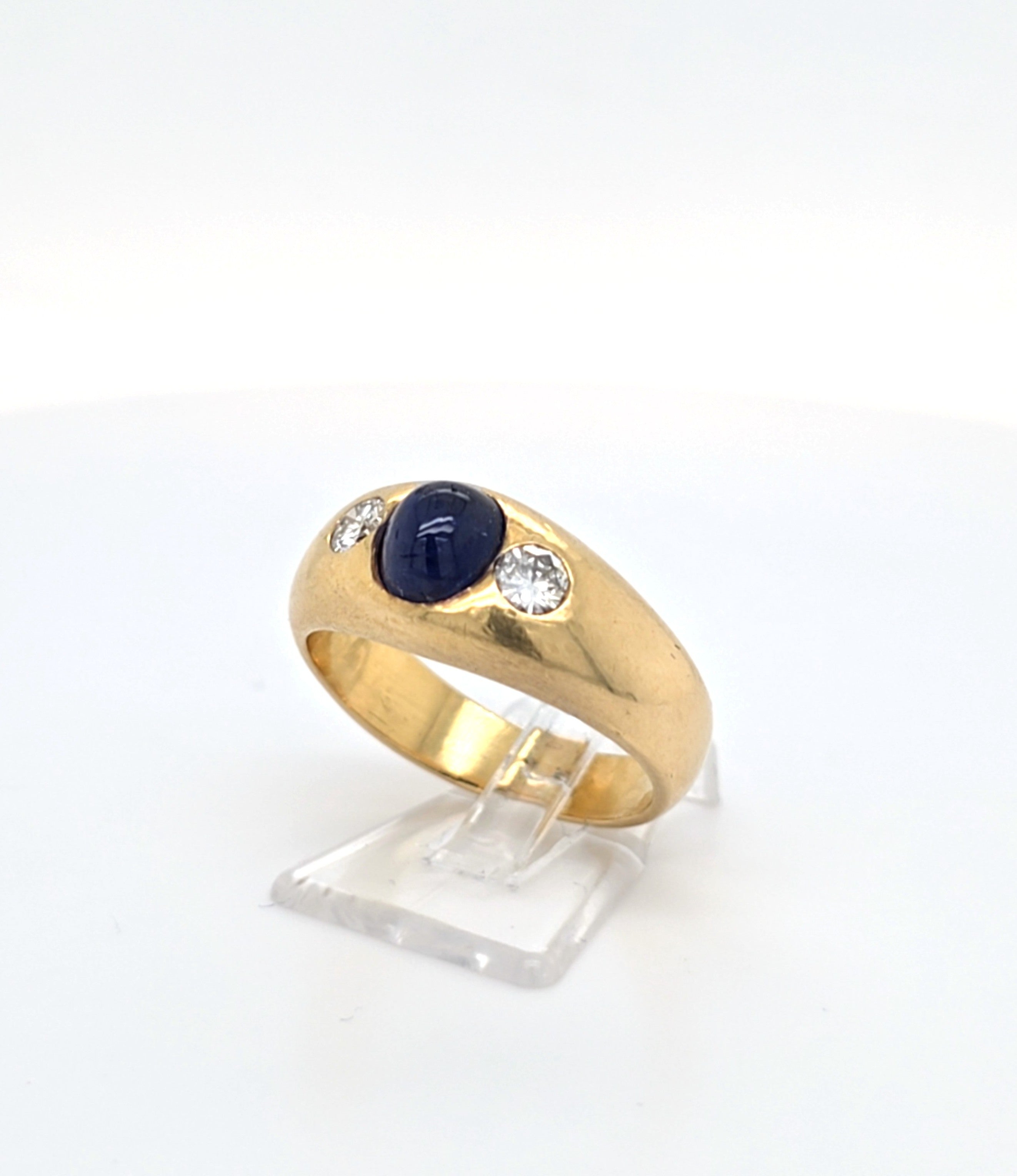 Ring Gelb Gold 750 Brillanten Schmuckstein Blau Unisex