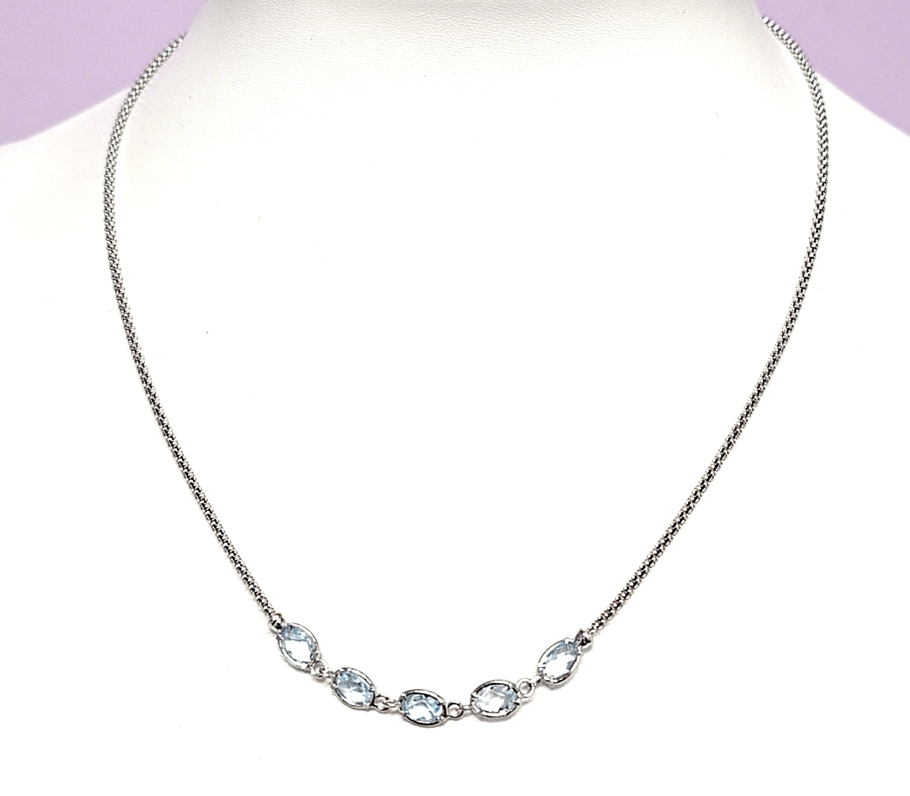 Collierkette Silber 925 Schmucksteine Hellblau Damen