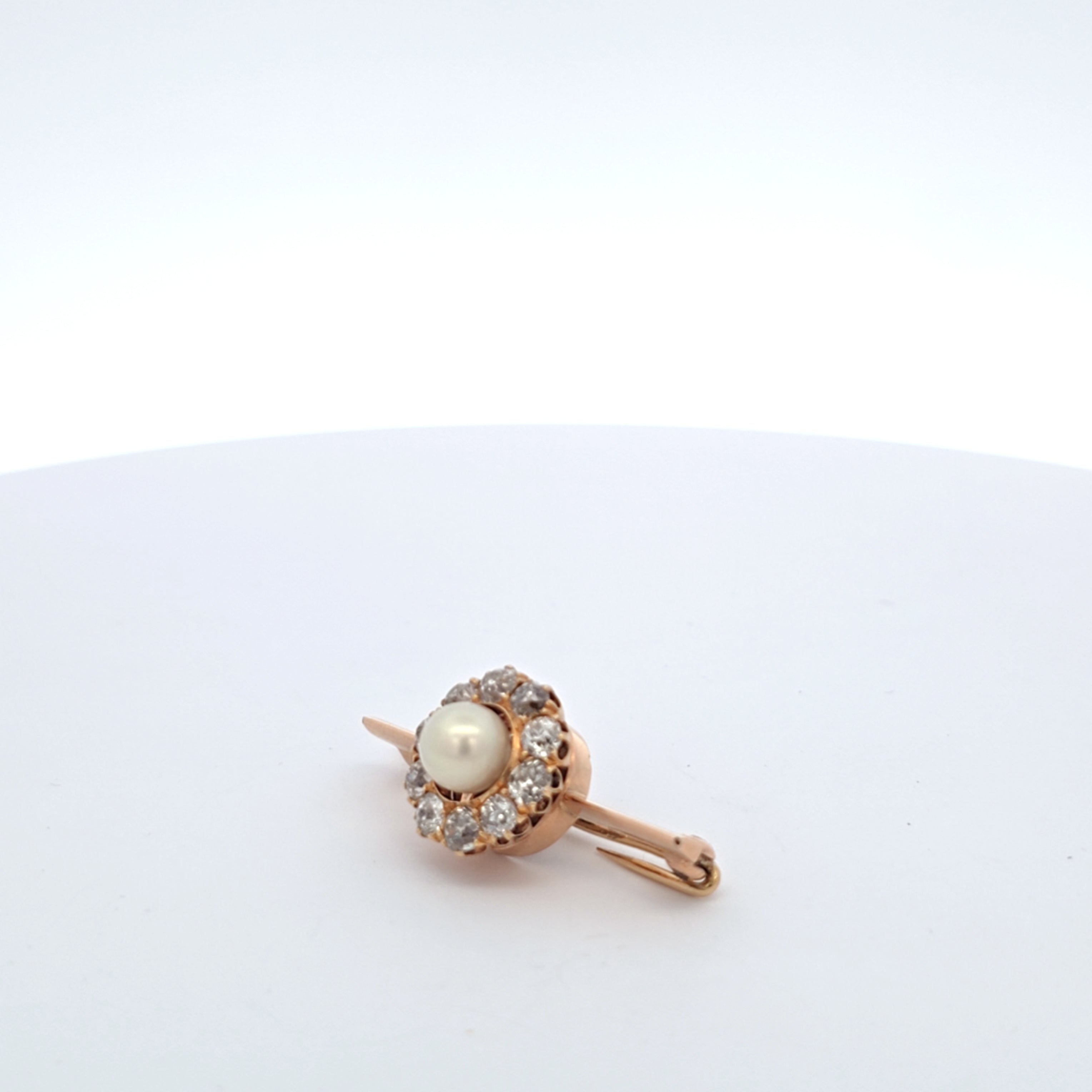 Brosche Nadel Gelb Gold 585 Perle Diamanten