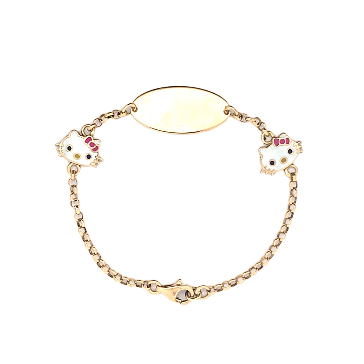 Identitäts Armband Kinder Gelbgold weiße Katze