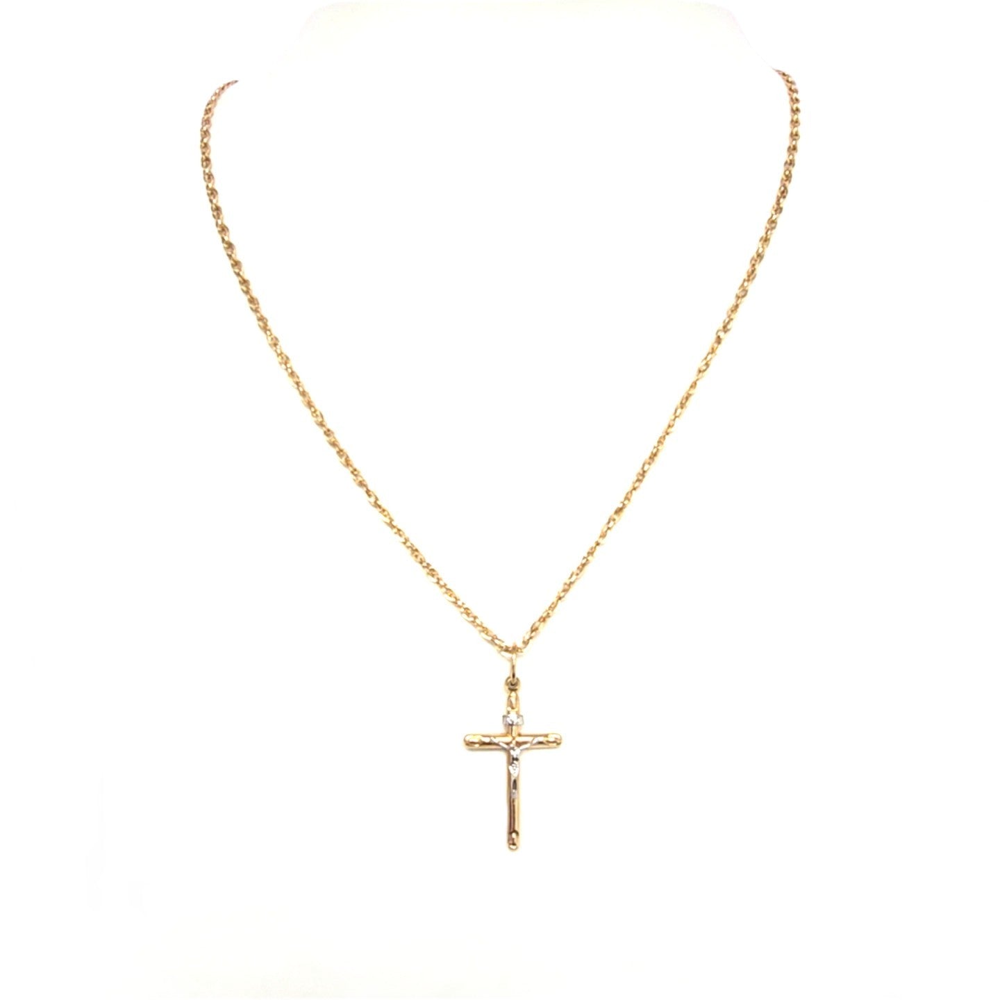 Kette Rotgold / Weißgold mit Kreuz 585/14kt