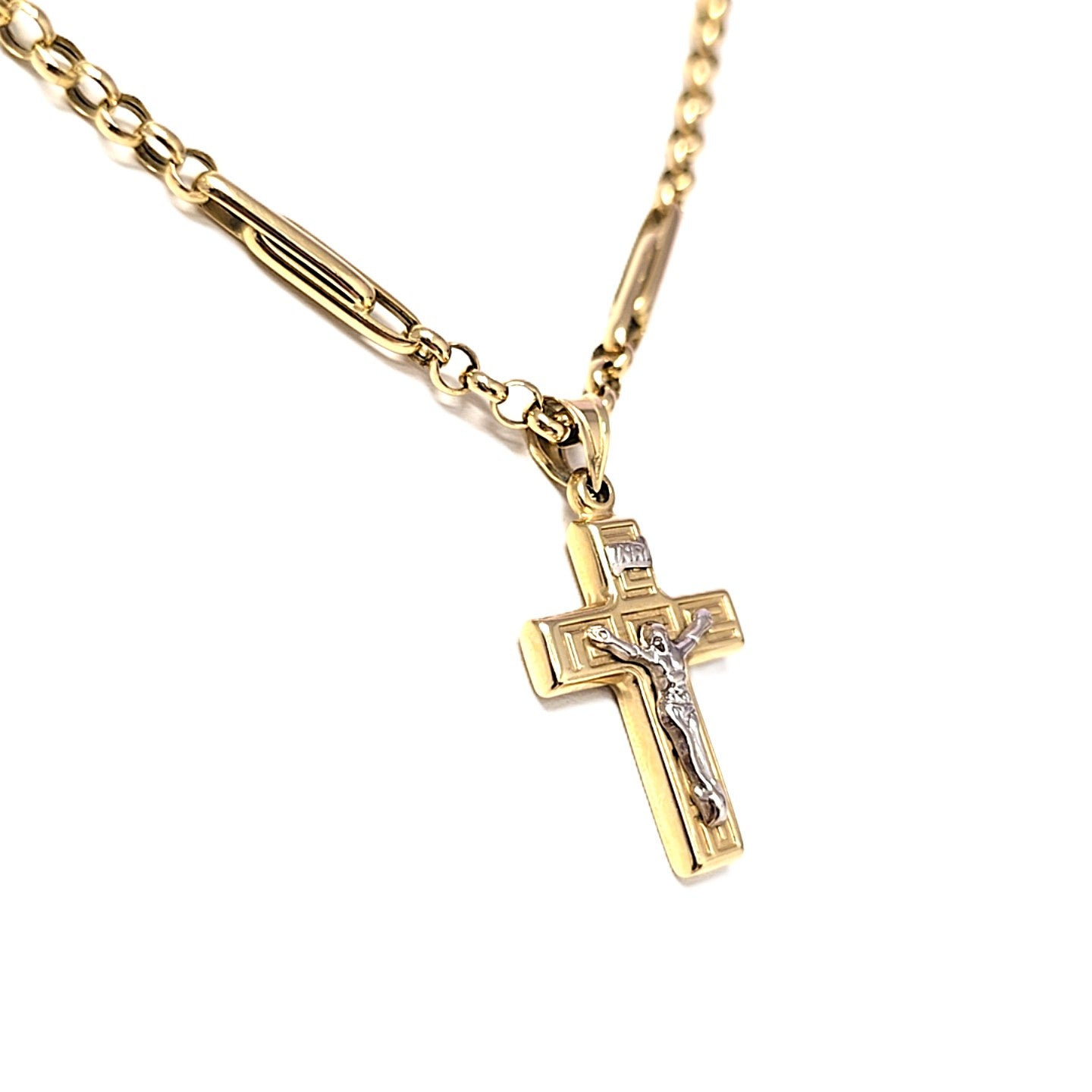 Kette Gelbgold / Weißgold mit Kreuz 585/14kt