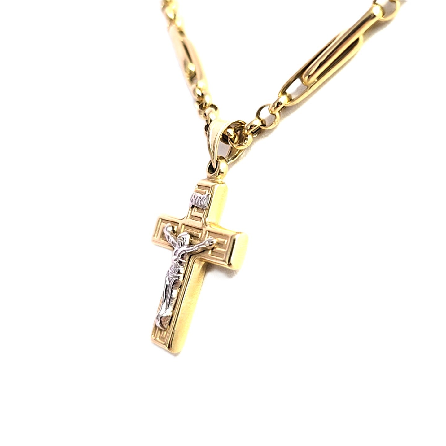 Kette Gelbgold / Weißgold mit Kreuz 585/14kt