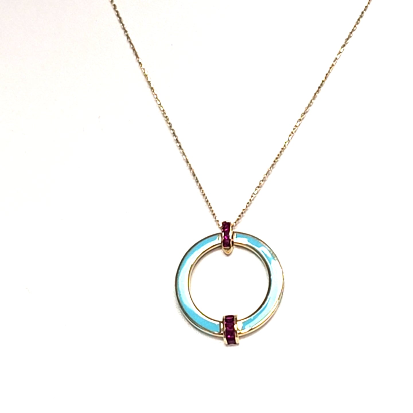 Collier Gelbgold 585  14 kt Anhänger Emaile rote Schmucksteine 44 cm