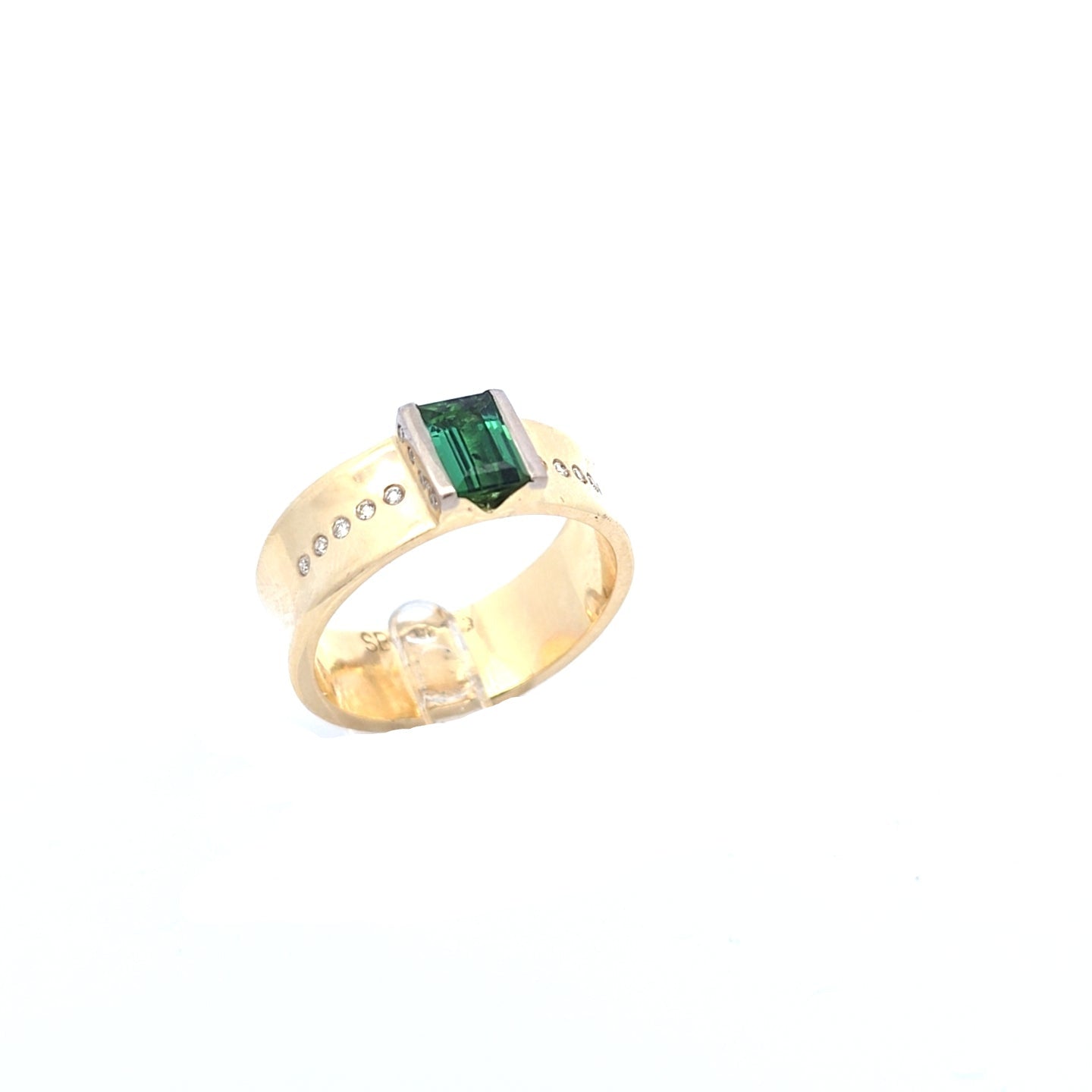 Damen Ring Gelbgold Smaragd 18 Brillanten 0,18ct 585/14kt Gr.57