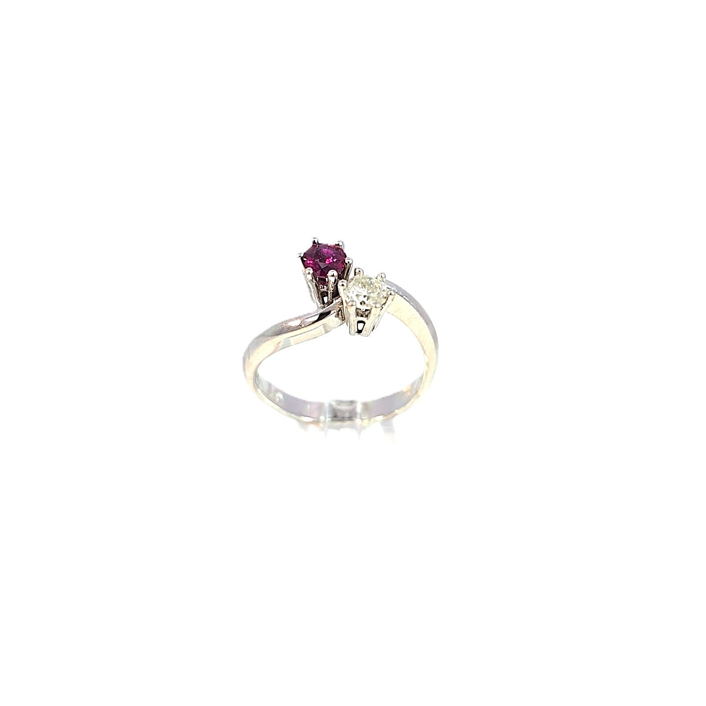 Damen Ring Weißgold Schmuckstein rot Brillant 585/14kt Gr.55