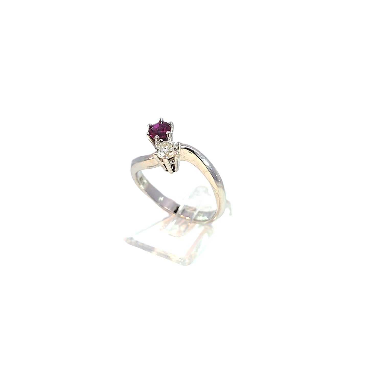 Damen Ring Weißgold Schmuckstein rot Brillant 585/14kt Gr.55
