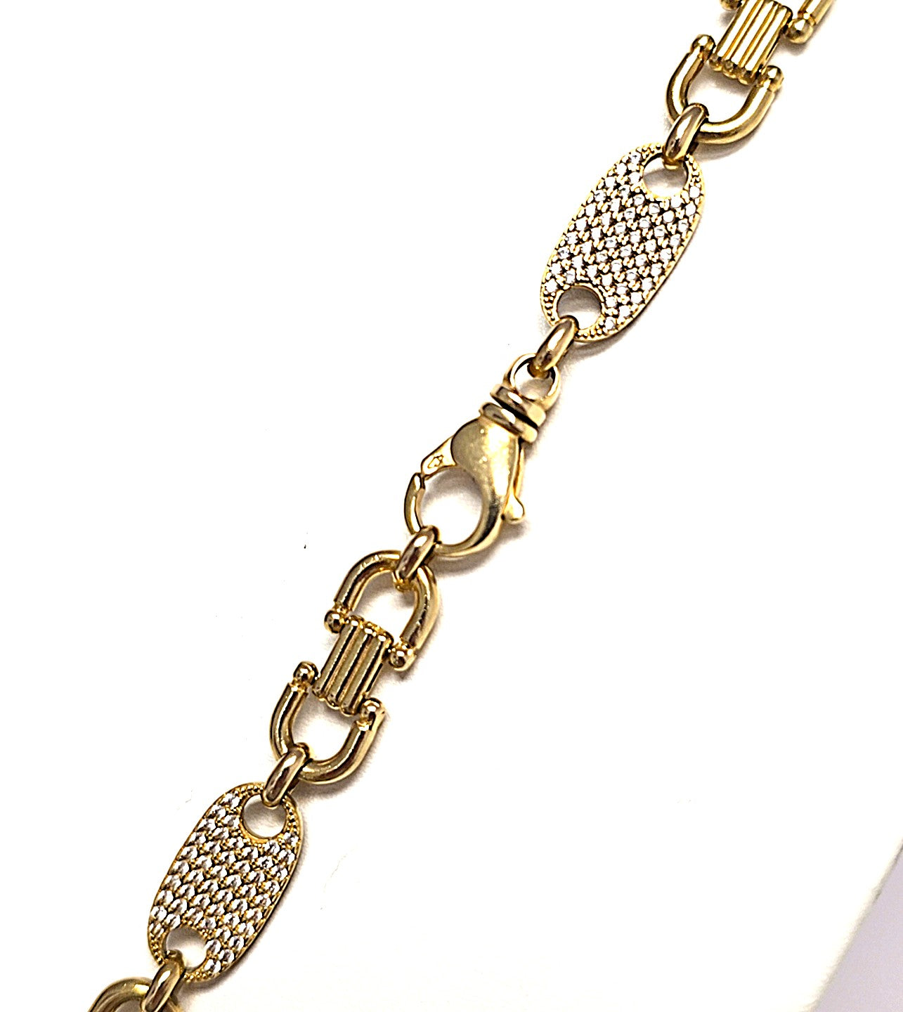 Platten Steigbügel Kette Gold 585 14kt Zirkonia Wertanlage Unisex