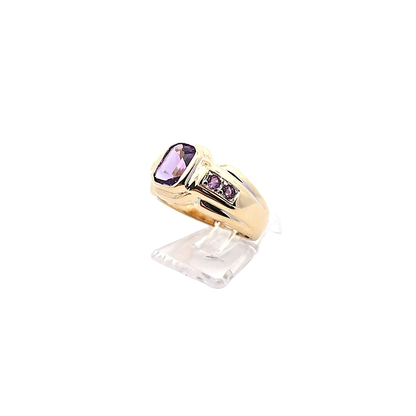 Damen Ring Gelbgold 585 / 14 kt Schmuckstein Lila *56*