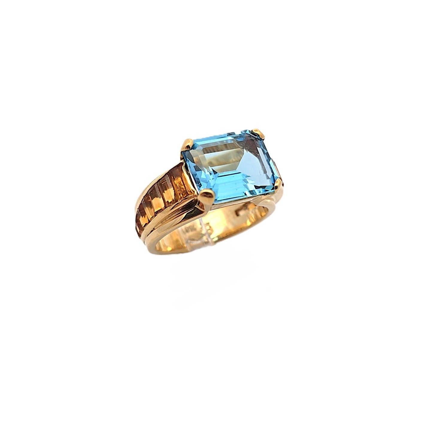 Damen Ring Gelb Gold 750/ 18 kt Schmucksteine Blau Orange 134839
