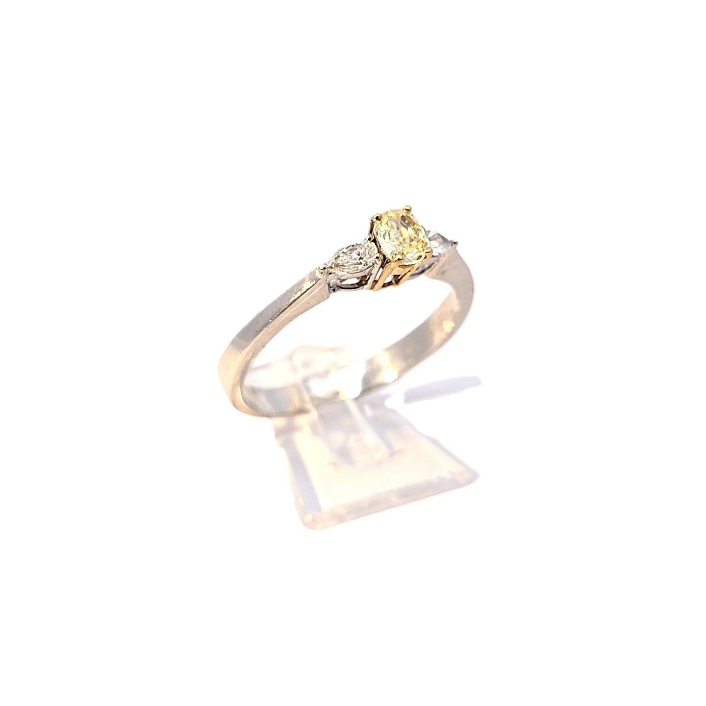 Damen Ring Weißgold 750/ 18 kt Brillant Schmuckstein Gelb