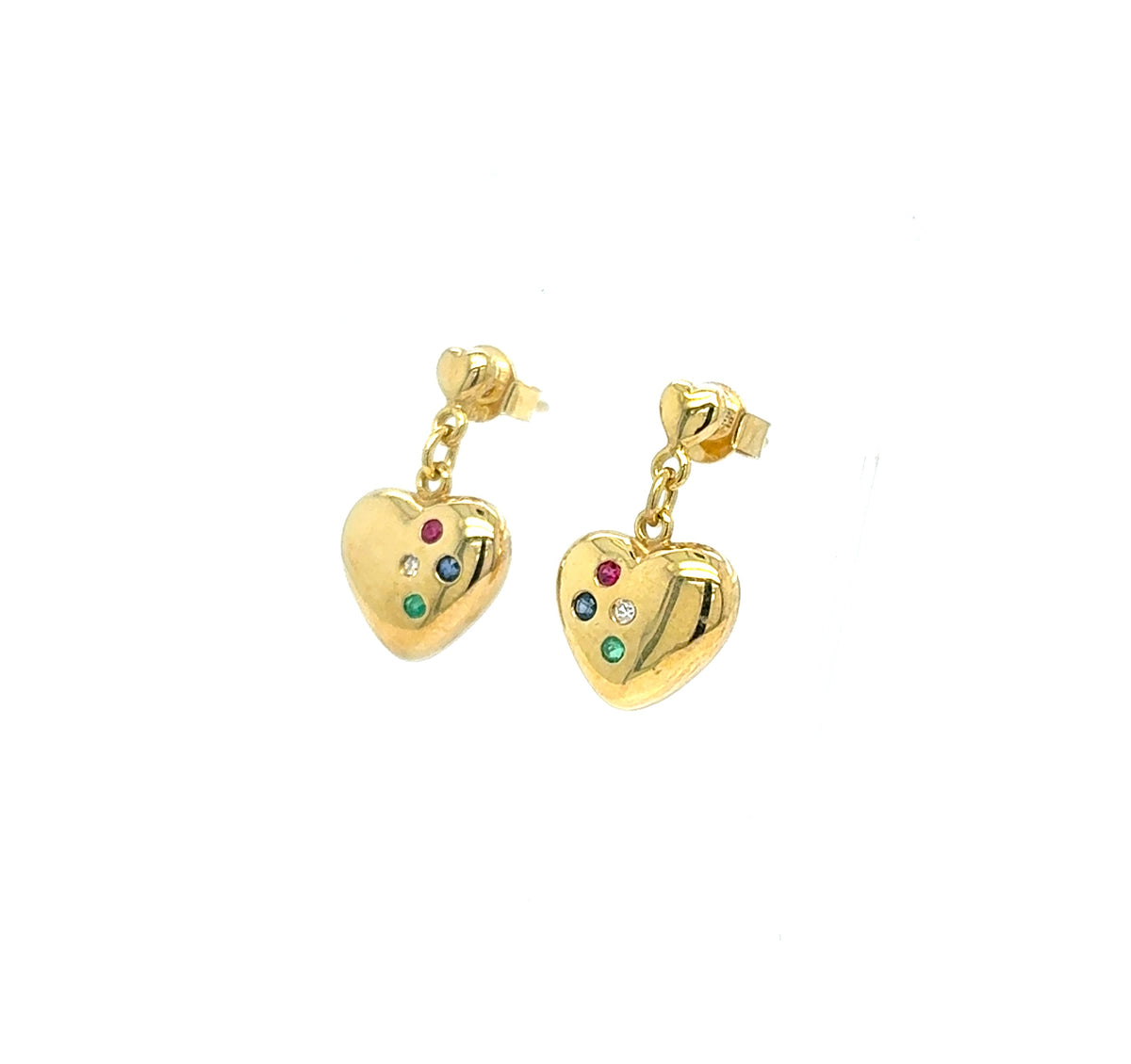 Ohrringe Gold 585 14 kt Herz Brillant Farbsteine Damen