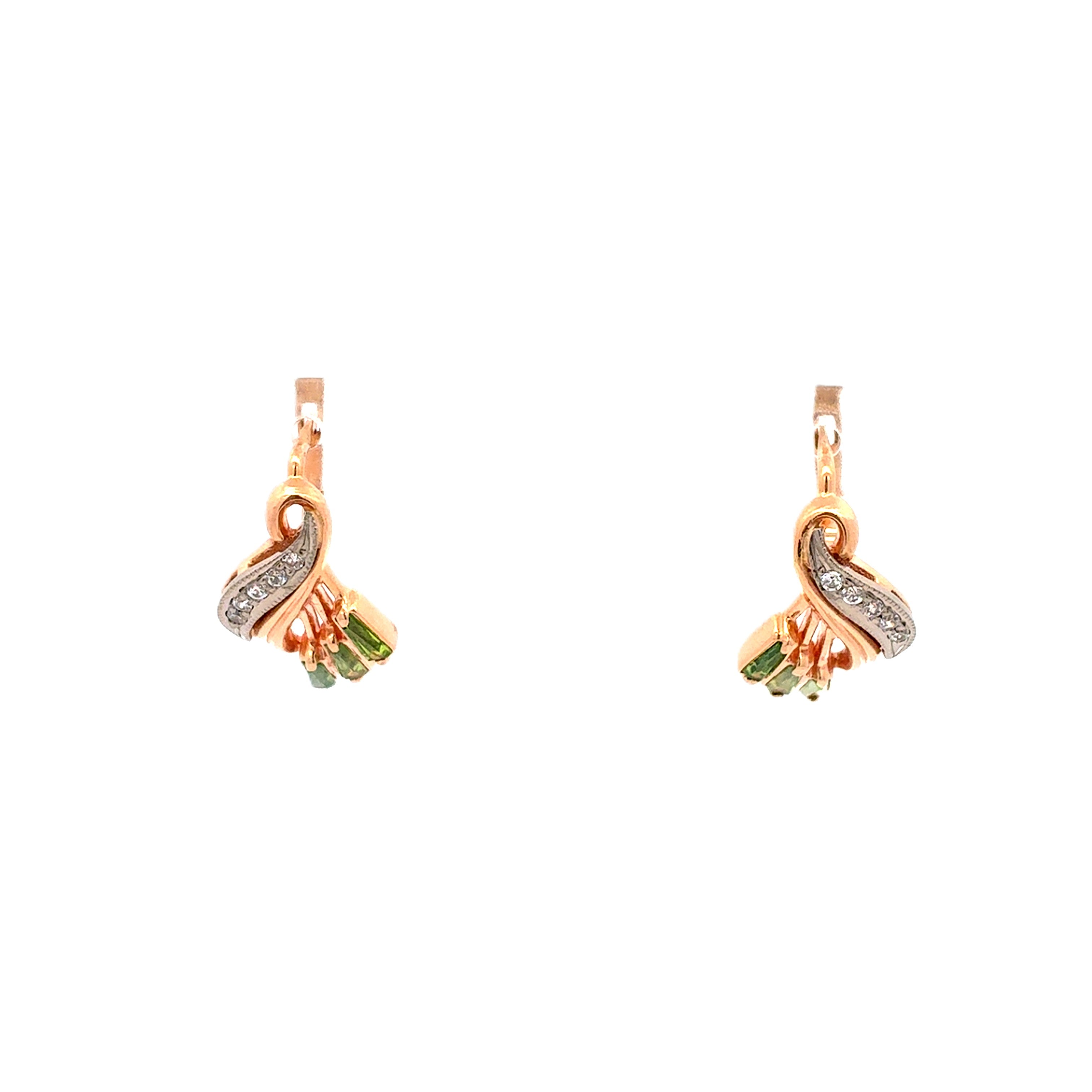 Ohrringe Rotgold 585 14 kt grüne Schmucksteine Zirkonia Damen