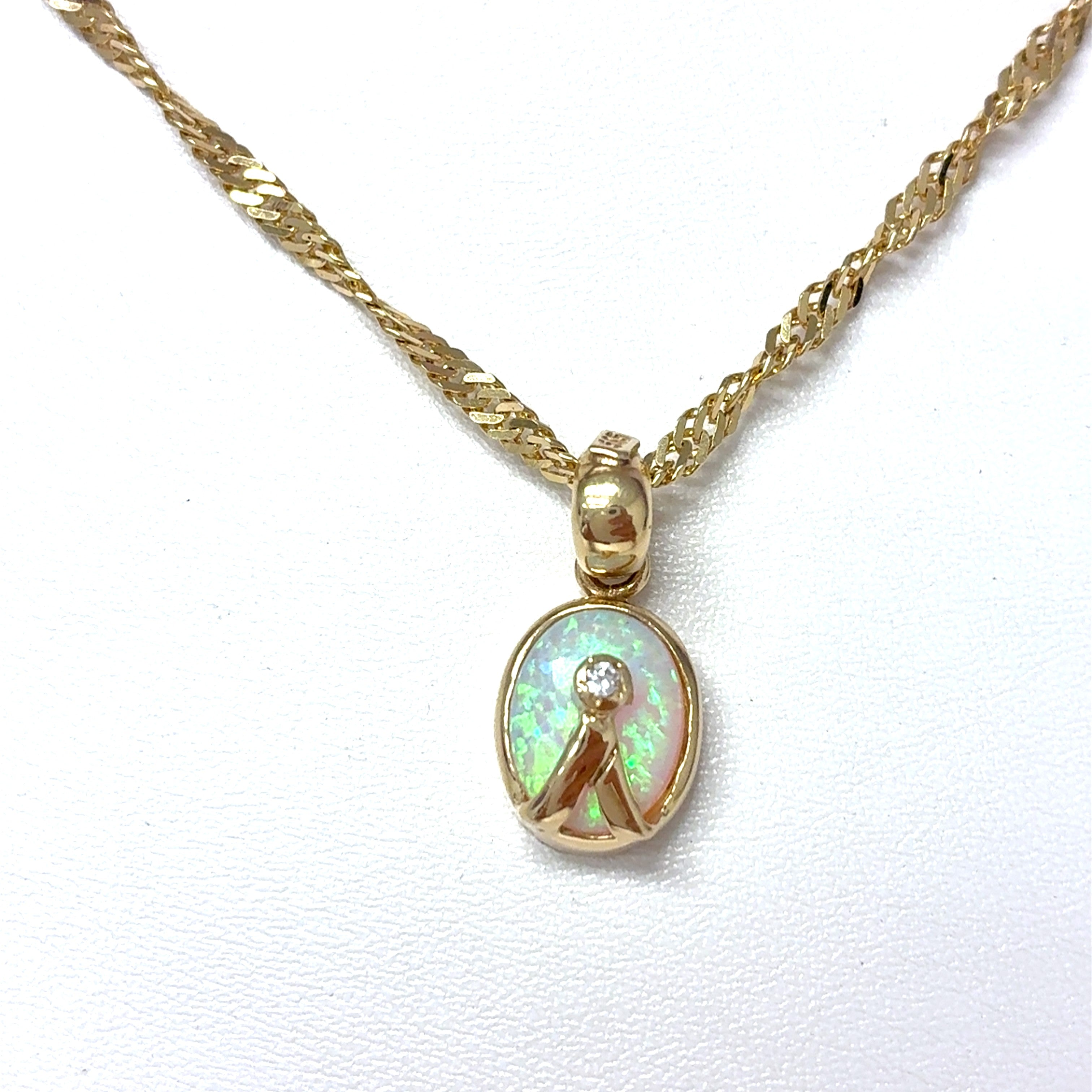 Kette Gelb Gold 585 Anhänger Opal Zirkonia Damen