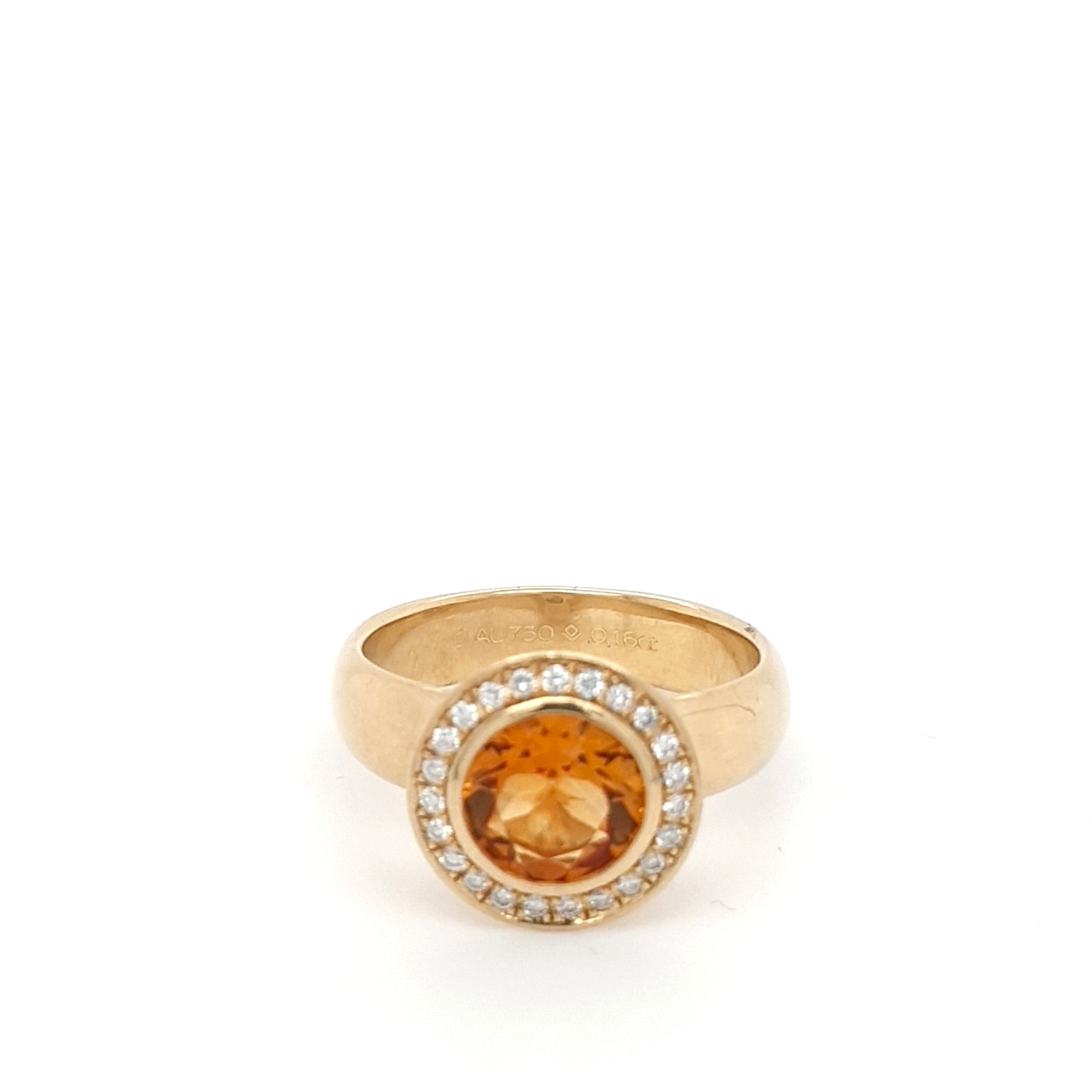 Damen Ring Gelbgold 750 / 18 kt Brillanten  Schmuckstein Orange Damen